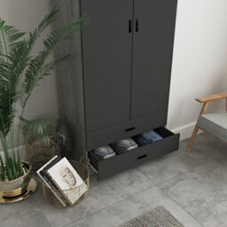 Urbnliving 180Cm Tall 2 Door Wardrobe Ash Grey Carcass And Black Drawers With 2 Drawers Bedroom Storage Hanging Bar Clothes - thumbnail 4