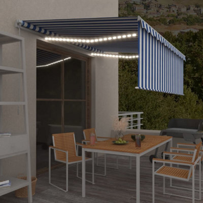 Berkfield Manual Retractable Awning With Blind&led 4X3M Blue&white - image 1