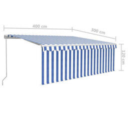 Berkfield Manual Retractable Awning With Blind&led 4X3M Blue&white - thumbnail 7