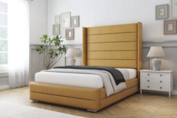 "Sloomy Sterling Mustard Plush Bed Frame With Mattress With 50""  Upholstered Wingback Headboard 6' Super King" - thumbnail 2