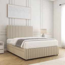 Bsspoke Emma Divan Bed Set Cream Velvet 24Inch Panel Headboard & Footboard & 2 Drawers Same Side & Mattress In All Sizes - thumbnail 3