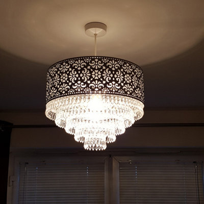 K Living Emily Easy Fit Chrome Cutout Pendant Shade With Acrylic Clear Beaded Tiered Chandelier - image 1