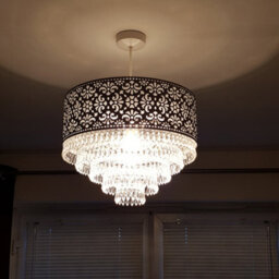 K Living Emily Easy Fit Chrome Cutout Pendant Shade With Acrylic Clear Beaded Tiered Chandelier