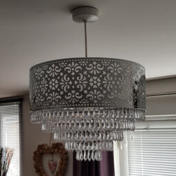 K Living Emily Easy Fit Chrome Cutout Pendant Shade With Acrylic Clear Beaded Tiered Chandelier - thumbnail 2