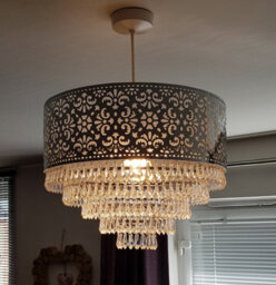 K Living Emily Easy Fit Chrome Cutout Pendant Shade With Acrylic Clear Beaded Tiered Chandelier - thumbnail 3
