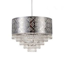 K Living Emily Easy Fit Chrome Cutout Pendant Shade With Acrylic Clear Beaded Tiered Chandelier - thumbnail 7