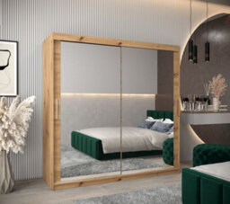Arte Tokyo 03 Contemporary Mirrored 2 Sliding Door Wardrobe 9 Shelves 2 Rails Oak Artisan Effect (H)2000mm (W)2000mm (D)620mm - thumbnail 2