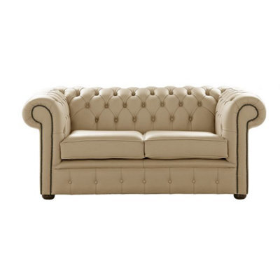 Chesterfield 2 Seater Shelly Panna Leather Sofa Settee Bespoke In Classic Style - image 1