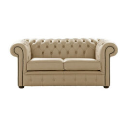 Chesterfield 2 Seater Shelly Panna Leather Sofa Settee Bespoke In Classic Style - thumbnail 1