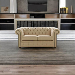 Chesterfield 2 Seater Shelly Panna Leather Sofa Settee Bespoke In Classic Style - thumbnail 3