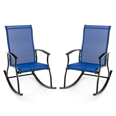 Gainoom 2 Pieces Outdoor Rocking Chairs Navy Patio Cozy Rockers W/ Breathable Backrest - image 1
