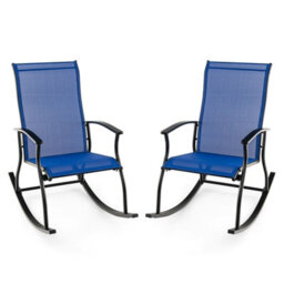 Gainoom 2 Pieces Outdoor Rocking Chairs Navy Patio Cozy Rockers W/ Breathable Backrest - thumbnail 1