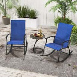 Gainoom 2 Pieces Outdoor Rocking Chairs Navy Patio Cozy Rockers W/ Breathable Backrest - thumbnail 8