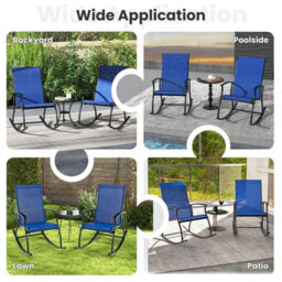 Gainoom 2 Pieces Outdoor Rocking Chairs Navy Patio Cozy Rockers W/ Breathable Backrest - thumbnail 5