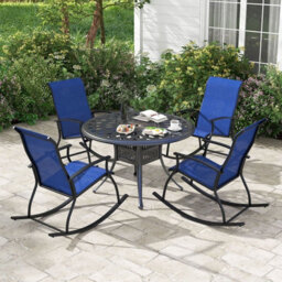 Gainoom 2 Pieces Outdoor Rocking Chairs Navy Patio Cozy Rockers W/ Breathable Backrest - thumbnail 9