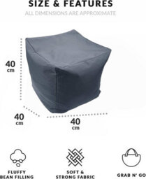 istyle mode Dark Grey Outdoor Bean Bag Footstool Pouffe Water-Resistant 40X40Cm - thumbnail 3