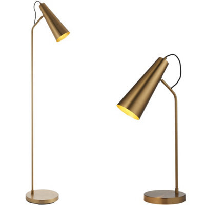 Loops Standing Floor & Table Lamp Set -Industrial Warm Antique Brass Task Light - image 1