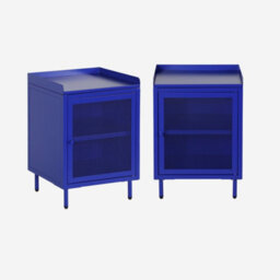 Sweeek - Set Of 2 Industrial Blue Metal Bedside Tables With 1 Mesh Door 40 X 37 X 585 Cm - Ohio