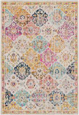 Livabliss Harput-Vintage Orange Blue Beige Grey Traditional Boho Living Dining Bedroom Rug 140 X 200 Cm Easy Care, Non Shedding - image 1