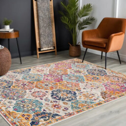 Livabliss Harput-Vintage Orange Blue Beige Grey Traditional Boho Living Dining Bedroom Rug 140 X 200 Cm Easy Care, Non Shedding - thumbnail 2