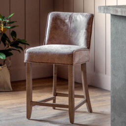 Xample Gallery Tarnby Bar Stools - 2 Pack Brown Leather Counter Height Chairs With Oak Finish Legs, Tan Upholstery, Seat H 67.5Cm - thumbnail 1