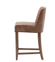 Xample Gallery Tarnby Bar Stools - 2 Pack Brown Leather Counter Height Chairs With Oak Finish Legs, Tan Upholstery, Seat H 67.5Cm - thumbnail 6
