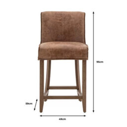 Xample Gallery Tarnby Bar Stools - 2 Pack Brown Leather Counter Height Chairs With Oak Finish Legs, Tan Upholstery, Seat H 67.5Cm - thumbnail 8