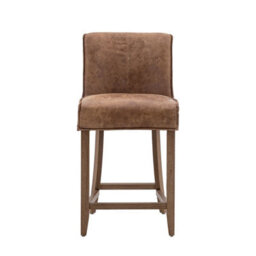 Xample Gallery Tarnby Bar Stools - 2 Pack Brown Leather Counter Height Chairs With Oak Finish Legs, Tan Upholstery, Seat H 67.5Cm - thumbnail 2