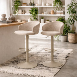 Wyld Haus Valley Set Of 2 Beige Bouclé Swivel Bar Stools With Gas Lift