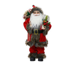 Decoris Traditional Red Plush Santa Figurine Standing Father Christmas Decoration 30Cm - thumbnail 2