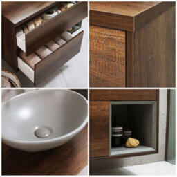 Homestylestore Dark Oak 1000mm Wall Hung Bathroom Vanity Unit With Oval Pebble Countertop Basin - thumbnail 2