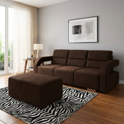 Aliss Sofa Bed With Pouffe Foam Filling Wave Springs Plastic Legs Wood Frame Loose Cushions 235X110X95 Brown