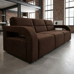 Aliss Sofa Bed With Pouffe Foam Filling Wave Springs Plastic Legs Wood Frame Loose Cushions 235X110X95 Brown - thumbnail 2