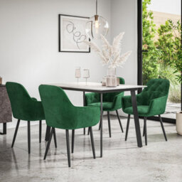 More4Homes Haydon Extending Dining Table + Chairs- White Marble Effect Table Top W Black Legs + Anika Velvet Dining Chair Set Of 4 (Green) - thumbnail 2
