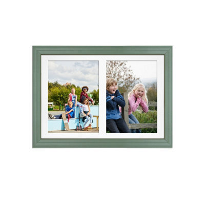 AK Frames 20X14 Green Classic Multi Photo Frame With White Mount - Holds 2 Apertures (2X) A4 Photos - image 1