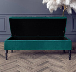 Safar Plain 120Cm Ottoman Storage Bench - Plush Velvet Shoe Bench - Emerald Green Upholstery Footstool With Storage - thumbnail 2