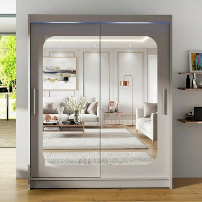 Westa Xii 150 Cm Mirrored Sliding Cashmere Wardrobe Spacious Modern Storage With Shelves Hanging Space And Rgb Led Colorful - image 1