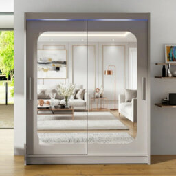 Westa Xii 150 Cm Mirrored Sliding Cashmere Wardrobe Spacious Modern Storage With Shelves Hanging Space And Rgb Led Colorful - thumbnail 1