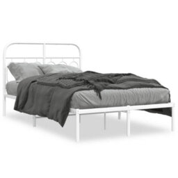 Berkfield Metal Bed Frame Without Mattress With Headboard White 120X190Cm - thumbnail 2