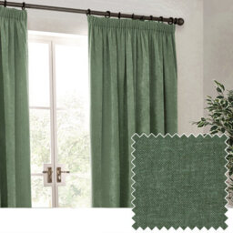 Yard Heavy Chenille Velvet Room Darkening Pencil Pleat Curtain Pair Eucalyptus (W)117Cm X (D)137Cm
