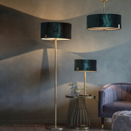 Luminosa Lighting Luminosa Hayfield Table Lamp Matt Antique Brass Plate, Green Velvet Shade - thumbnail 4