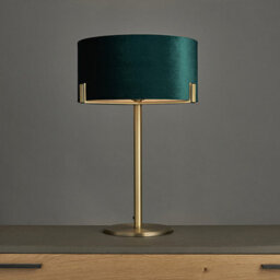 Luminosa Lighting Luminosa Hayfield Table Lamp Matt Antique Brass Plate, Green Velvet Shade - thumbnail 2