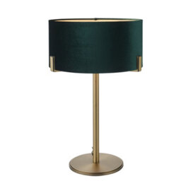 Luminosa Lighting Luminosa Hayfield Table Lamp Matt Antique Brass Plate, Green Velvet Shade - thumbnail 1