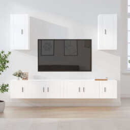 Berkfield 6 Piece Tv Cabinet Set White Engineered Wood - thumbnail 1