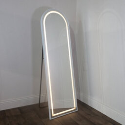 Downton Interiors White Arched Led Metal Frame Mirror Wall & Floor Standing  145 X 45Cm - Soho Collection - thumbnail 1