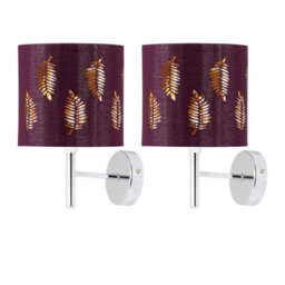 First Choice Lighting Set Of 2 Brea - Chrome Wall Lights With Burgundy Fern Shades