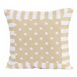 Homescapes Cotton Beige Stripe Border And Stars Cushion Cover, 45 X 45 Cm