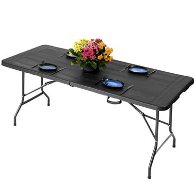 Novecrafto 6Ft Folding Table - Portable Black Plastic Trestle Table 180X75Cm With Steel Frame, Easy To Fold & Store, For Indoor & Outdoor Use - image 1