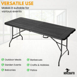 Novecrafto 6Ft Folding Table - Portable Black Plastic Trestle Table 180X75Cm With Steel Frame, Easy To Fold & Store, For Indoor & Outdoor Use - thumbnail 6