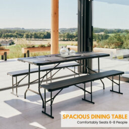 Novecrafto 6Ft Folding Table - Portable Black Plastic Trestle Table 180X75Cm With Steel Frame, Easy To Fold & Store, For Indoor & Outdoor Use - thumbnail 2